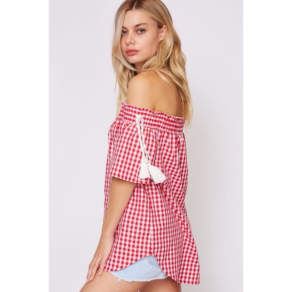 Hannah Beury Tops - LAST ONE!! Off Shoulder Gingham Print Top